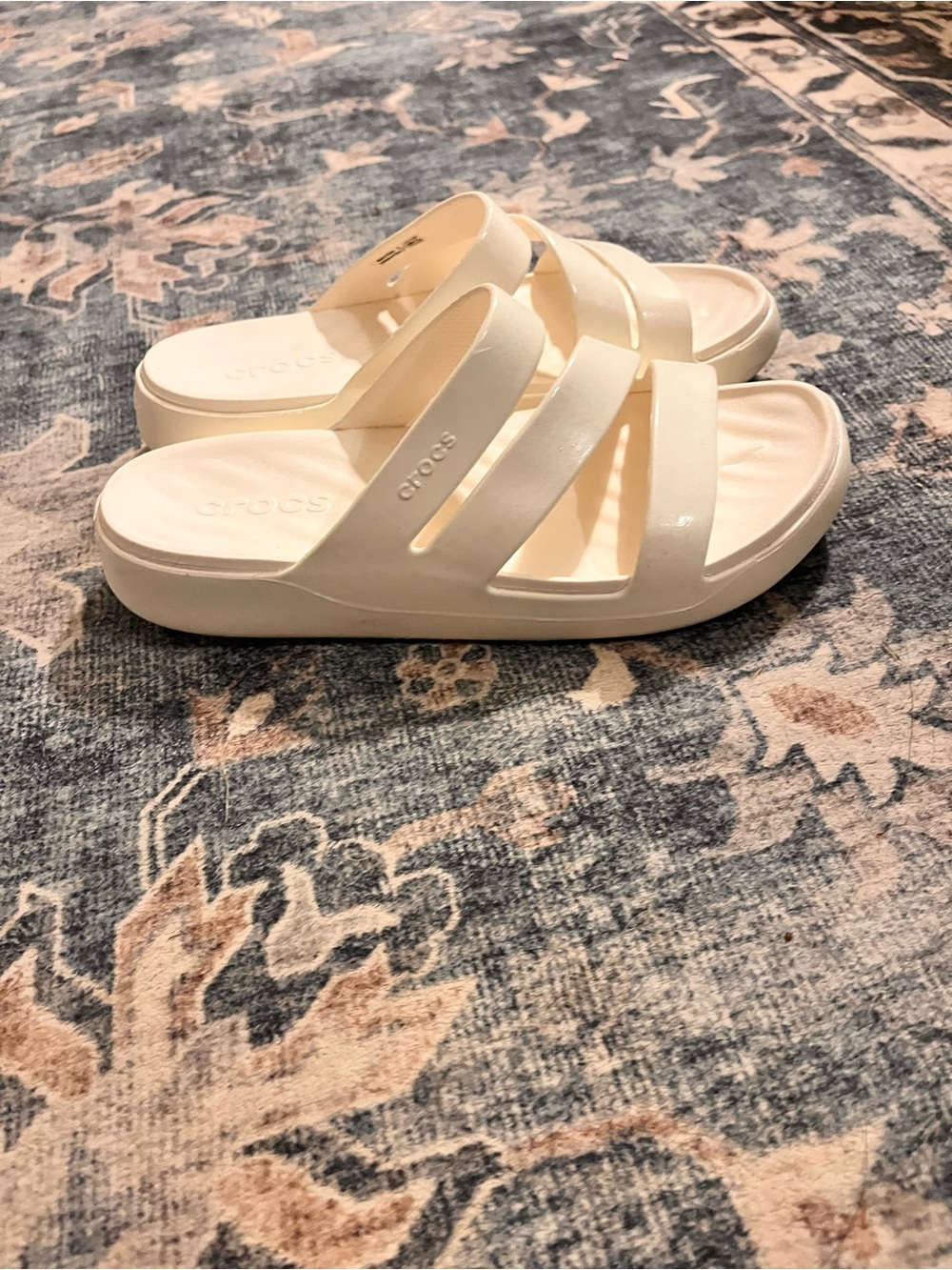 CROCS Women's Triple-Strap Slide Sandal in Ivory